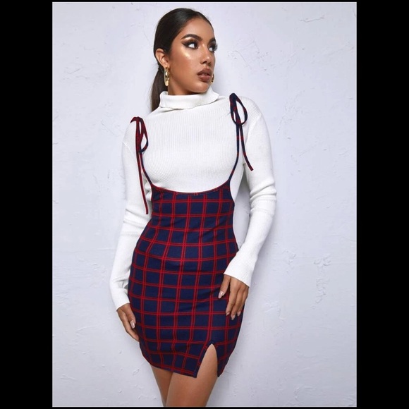 None Dresses & Skirts - Plaid Overall Dress